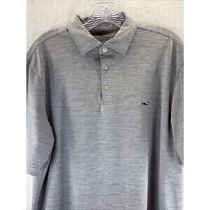 Vineyard Vines Mens Golf Polo Gray OTG On-The-Go Sankaty Striped Polyester Med